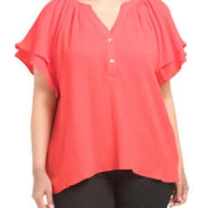 NWOT Cynthia Rowley Red Orange Gauze Short Sleeve Blouse in Size 2X